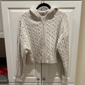 Aritzia Sunday Best Cream Cable Knit Hooded Cardigan